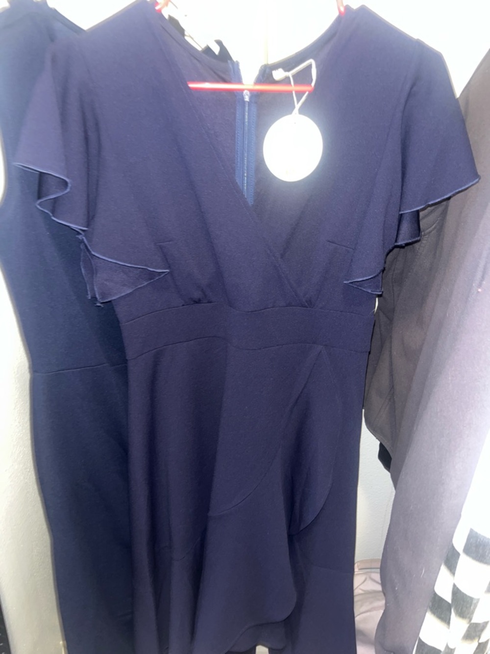 V-Neck Navy High-Low Ruffle Dress - Picture 4 of 4